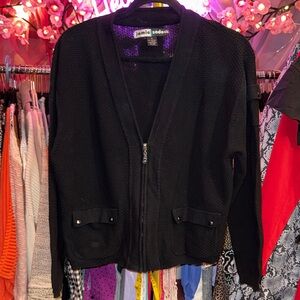 jamie sadock Black Chunky Knit Zip-Front Cardigan